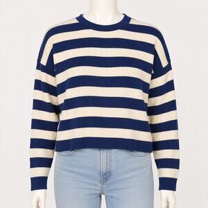 Blue White Striped Ribbed Knit Sweater Small